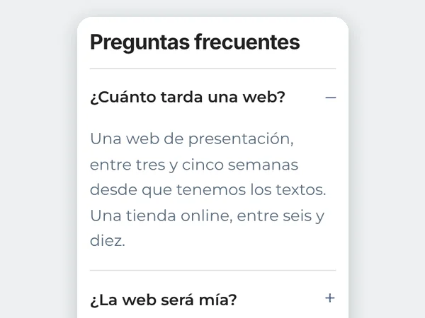 Las preguntas salen plegadas; al pulsar una se abre su respuesta.