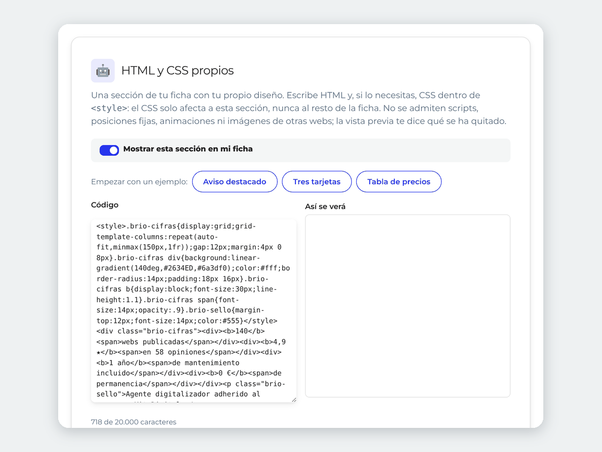 Cómo se configura: HTML y CSS propios
