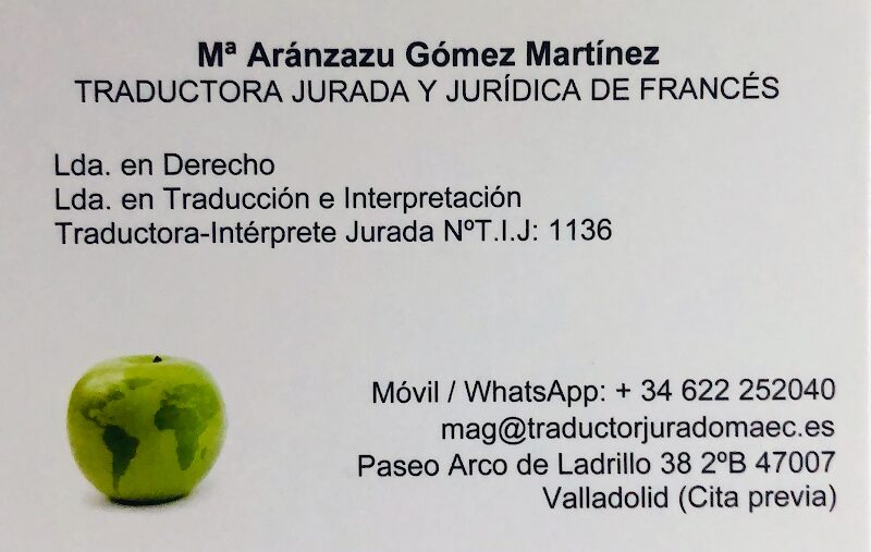 Imagen de Traductor Jurado de Francés Mª Aránzazu Gómez Martínez